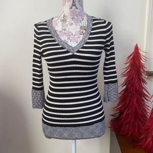 EUC Cache Black & White Striped Knit Top M